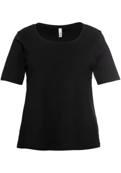 T-Shirt mit tiefem Ausschnitt und längerem Ärmel<sheego Fashion