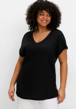 T-Shirt mit V-Ausschnitt, aus Flammgarn<sheego Clearance