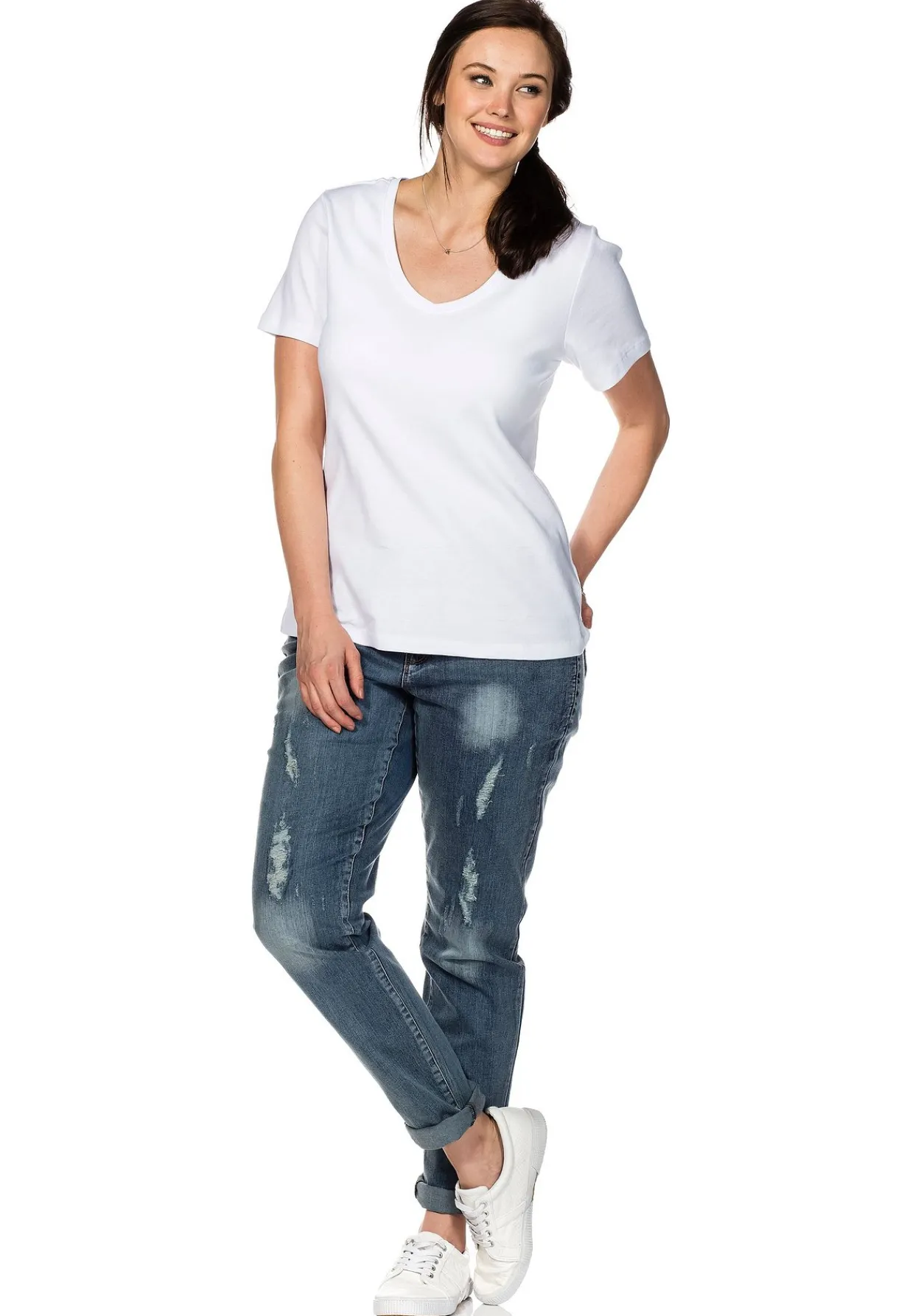 T-Shirt mit V-Ausschnitt, in Rippqualität<sheego Best