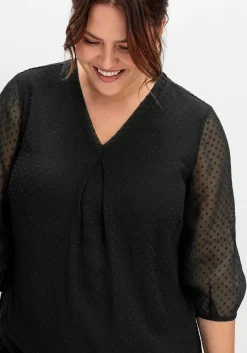Tunika mit Chiffon-Ärmeln und Kellerfalte<sheego Sale