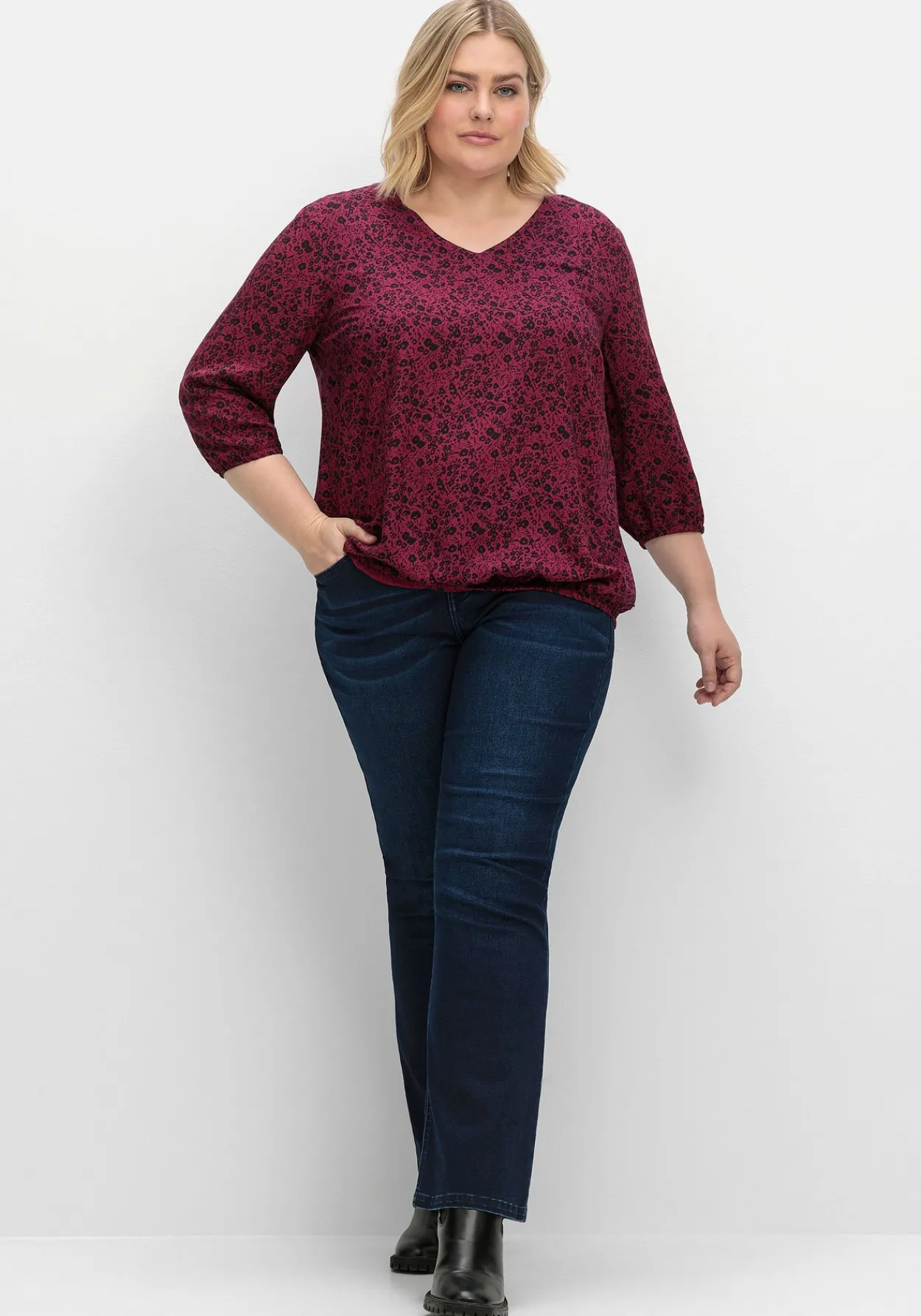 Tunika mit Minimalprint und Saum-Gummizug<sheego Discount
