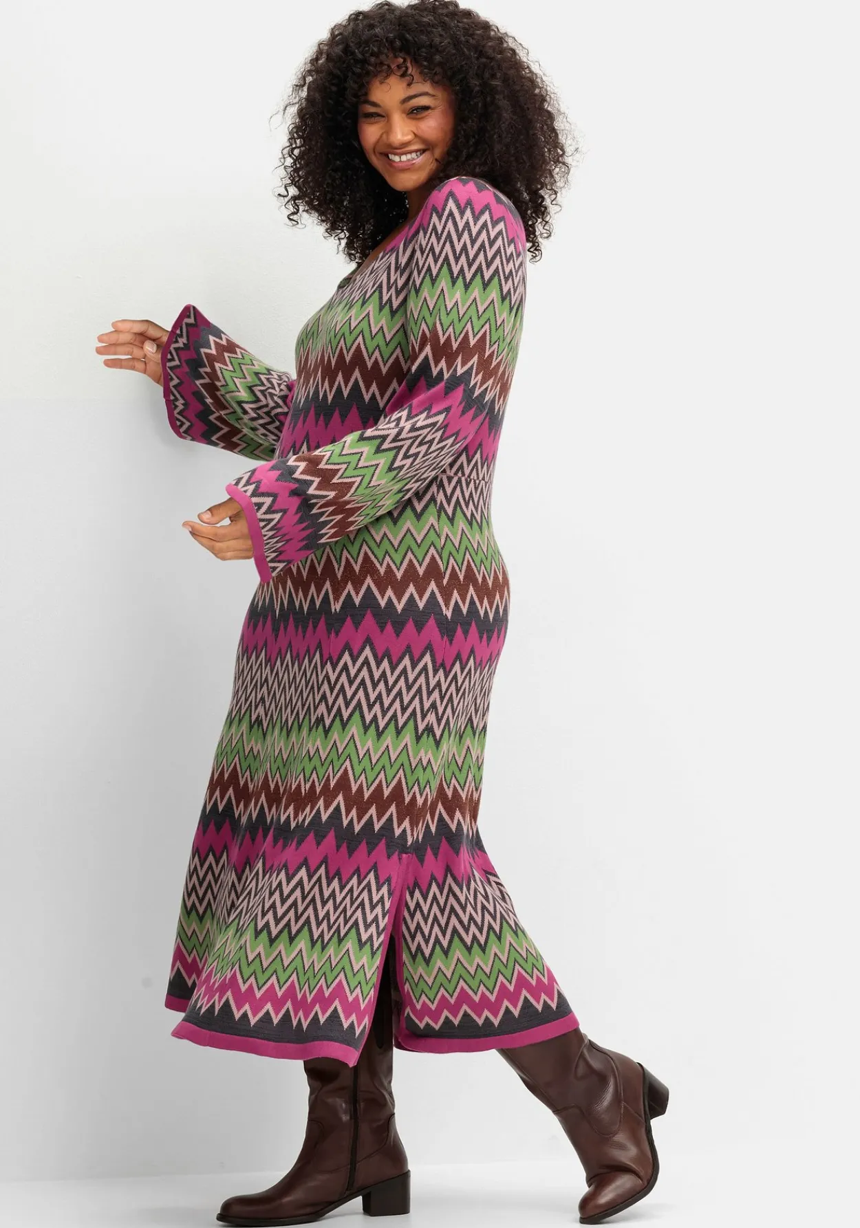 Wadenlanges Strickkleid im Zickzack-Muster<sheego by Joe Browns Fashion