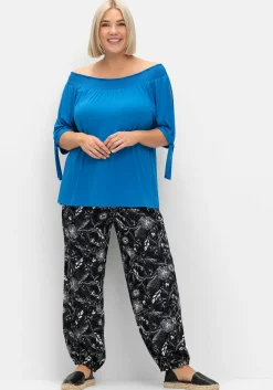 Weite Hose mit Blätterprint und breitem Smokbund<sheego Online