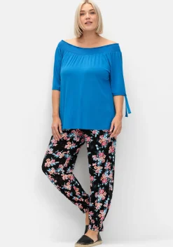 Weite Hose mit Blumendruck und Smok-Abschlüssen<sheego Outlet