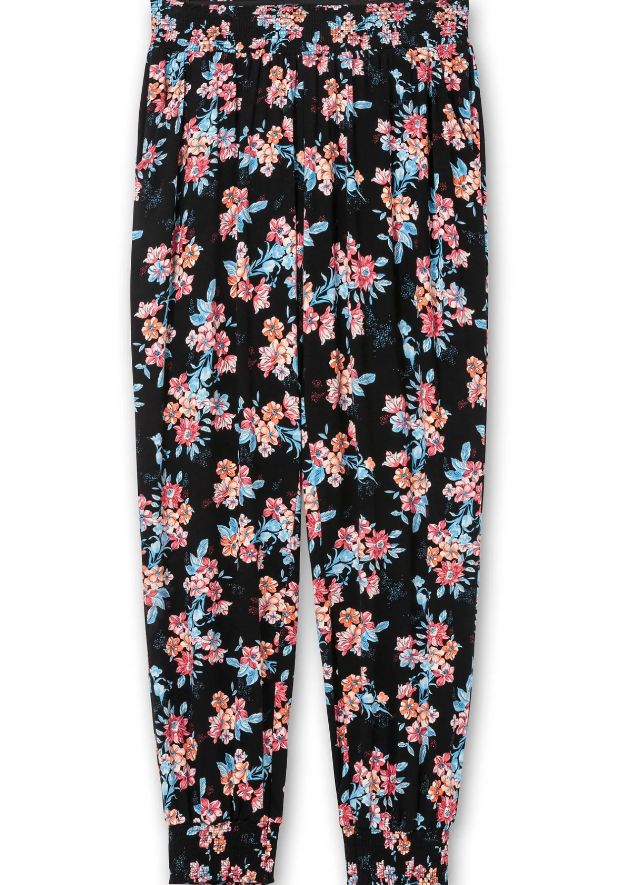 Weite Hose mit Blumendruck und Smok-Abschlüssen<sheego Outlet