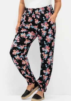 Weite Hose mit Blumendruck und Smok-Abschlüssen<sheego Outlet