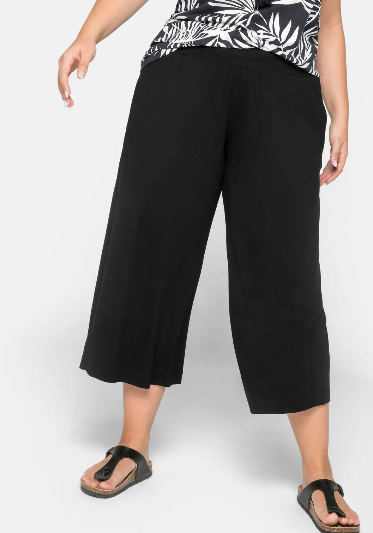 Weite Jerseyhose in 3/4-Länge, mit Smokbund<sheego Online