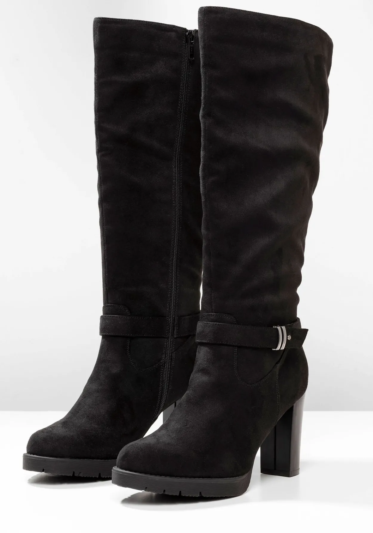 Weitschaftstiefel in Velourslederoptik, mit Schnallenband<sheego Fashion