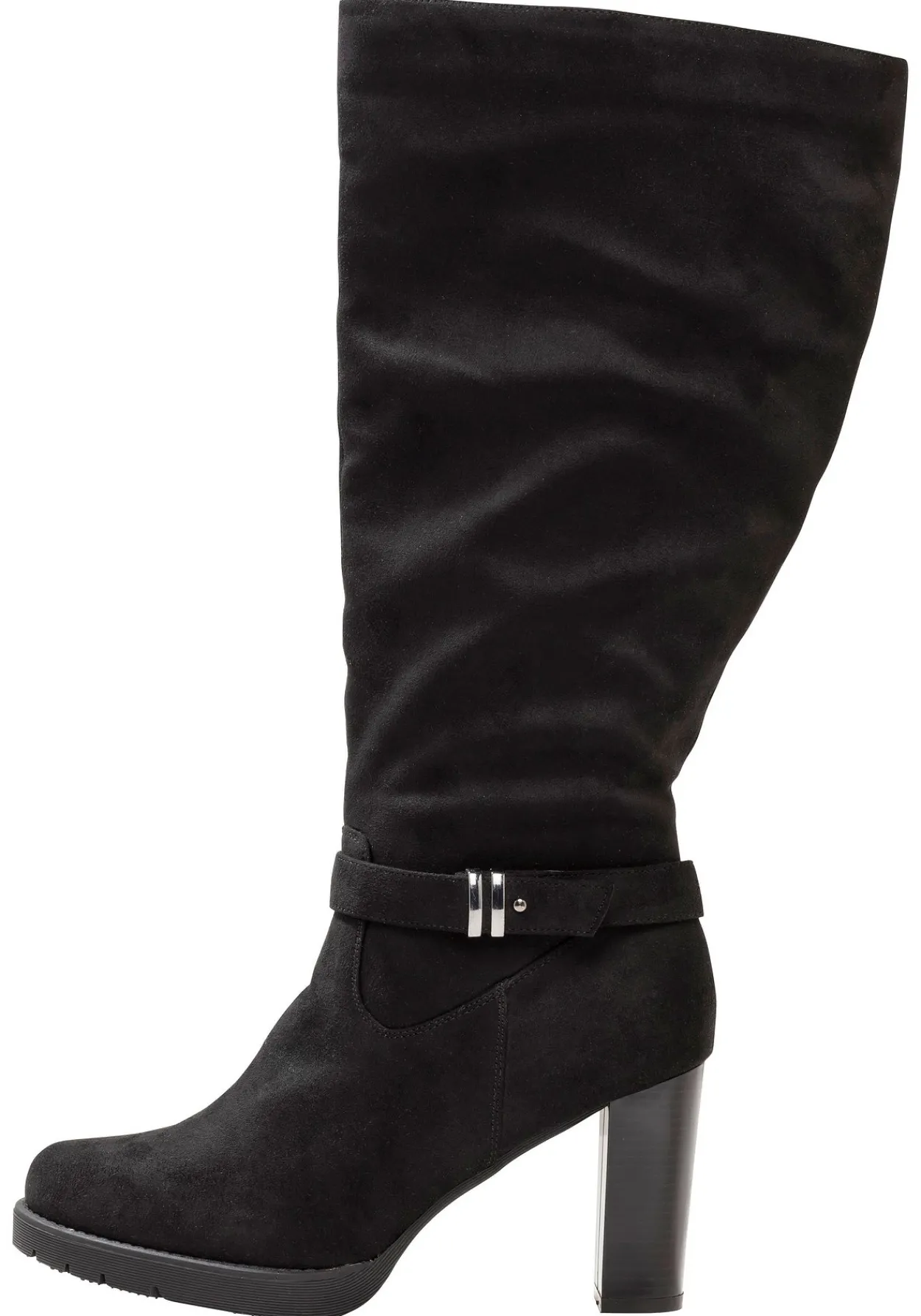 Weitschaftstiefel in Velourslederoptik, mit Schnallenband<sheego Fashion
