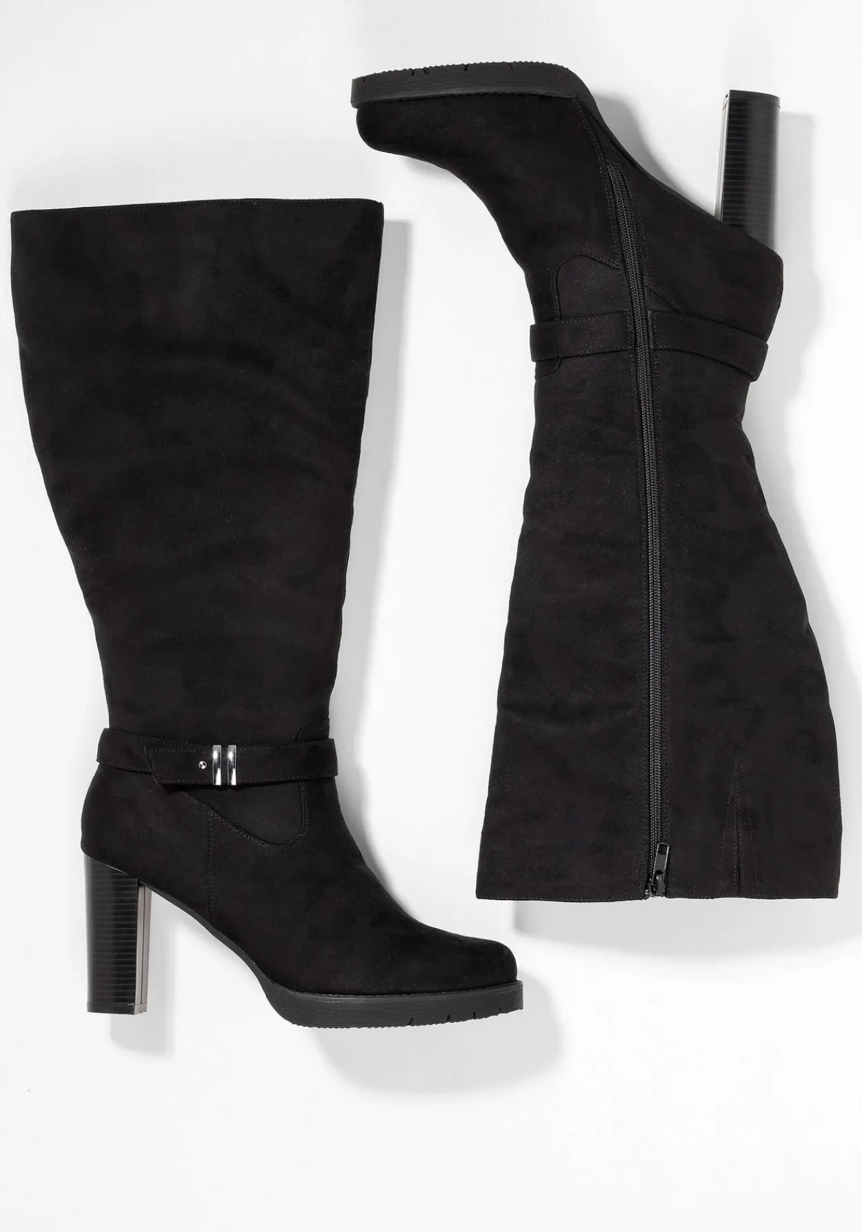 Weitschaftstiefel in Velourslederoptik, mit Schnallenband<sheego Fashion
